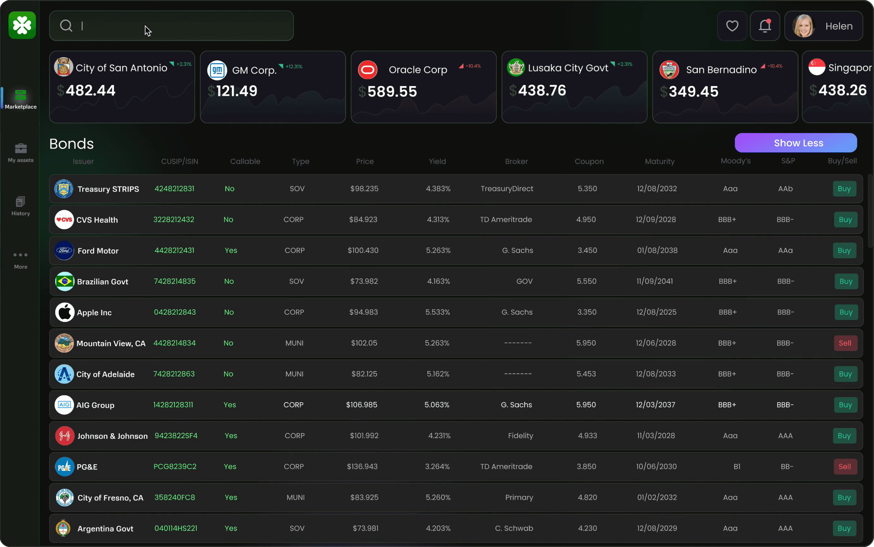 BondBank interface
